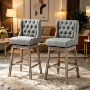 English Elm Classic Tufted Swivel Barstools Set of 2 Linen Fabric Counter Height Kitchen Seating T3971P538528
