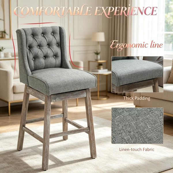 English Elm Classic Tufted Swivel Barstools Set of 2 Linen Fabric Counter Height Kitchen Seating T3971P538528