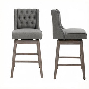 English Elm Classic Tufted Swivel Barstools Set of 2 Linen Fabric Counter Height Kitchen Seating T3971P538528