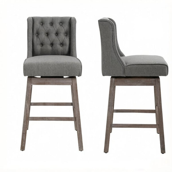 English Elm Classic Tufted Swivel Barstools Set of 2 Linen Fabric Counter Height Kitchen Seating T3971P538528