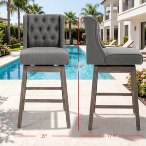 English Elm Classic Tufted Swivel Barstools Set of 2 Linen Fabric Counter Height Kitchen Seating T3971P538528