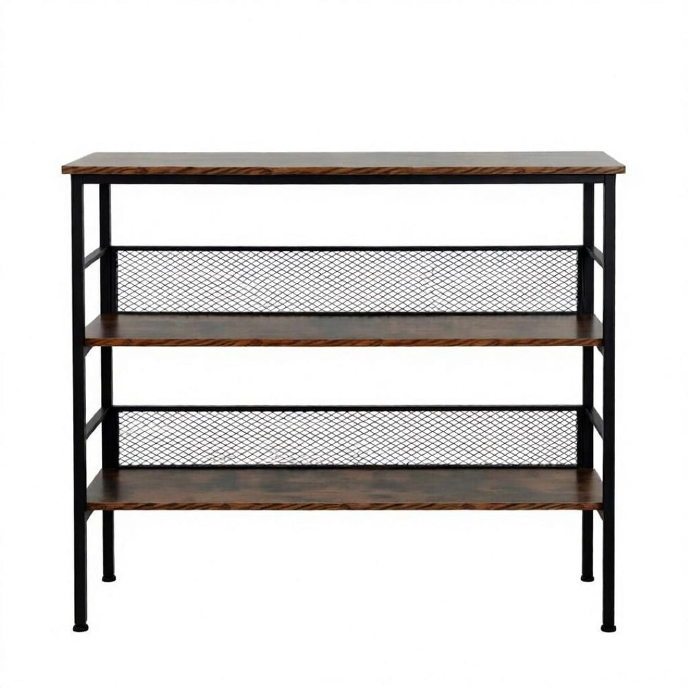 English Elm Multi-functional Three Tier Industrial Shelf with Steel Frame for Living Room or Study T3971P538539
