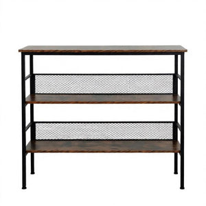 English Elm Multi-functional Three Tier Industrial Shelf with Steel Frame for Living Room or Study T3971P538539