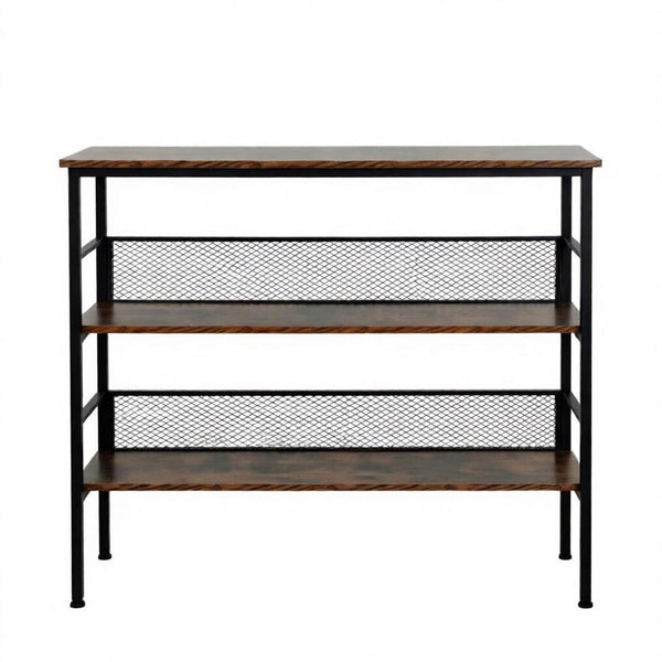 English Elm Multi-functional Three Tier Industrial Shelf with Steel Frame for Living Room or Study T3971P538539