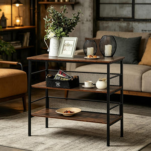 English Elm Multi-functional Three Tier Industrial Shelf with Steel Frame for Living Room or Study T3971P538539