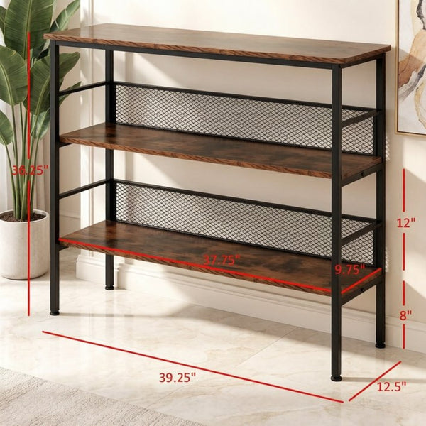 English Elm Multi-functional Three Tier Industrial Shelf with Steel Frame for Living Room or Study T3971P538539