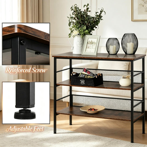 English Elm Multi-functional Three Tier Industrial Shelf with Steel Frame for Living Room or Study T3971P538539