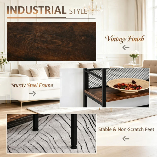 English Elm Multi-functional Three Tier Industrial Shelf with Steel Frame for Living Room or Study T3971P538539