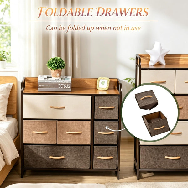 English Elm Modern Maple Finish Vertical Dresser with Seven Linen Drawers and Open Display Shelf T3971P538555