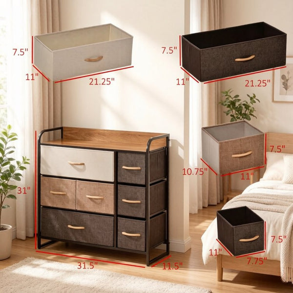 English Elm Modern Maple Finish Vertical Dresser with Seven Linen Drawers and Open Display Shelf T3971P538555