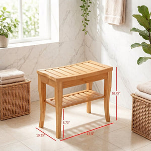 English Elm Functional Bamboo Slatted Shower Bench with Lower Storage Shelf for Spa Bath Decor T3971P538579