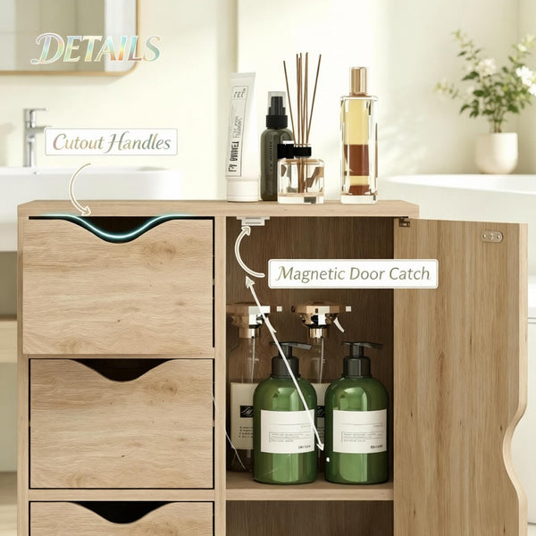 English Elm Compact Oak Finish Vertical Storage Cabinet with Four Drawers for Entryway or Bath T3971P538632