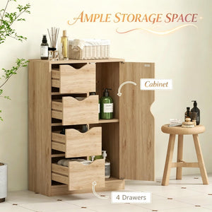 English Elm Compact Oak Finish Vertical Storage Cabinet with Four Drawers for Entryway or Bath T3971P538632
