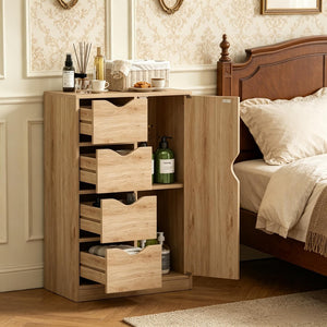 English Elm Compact Oak Finish Vertical Storage Cabinet with Four Drawers for Entryway or Bath T3971P538632