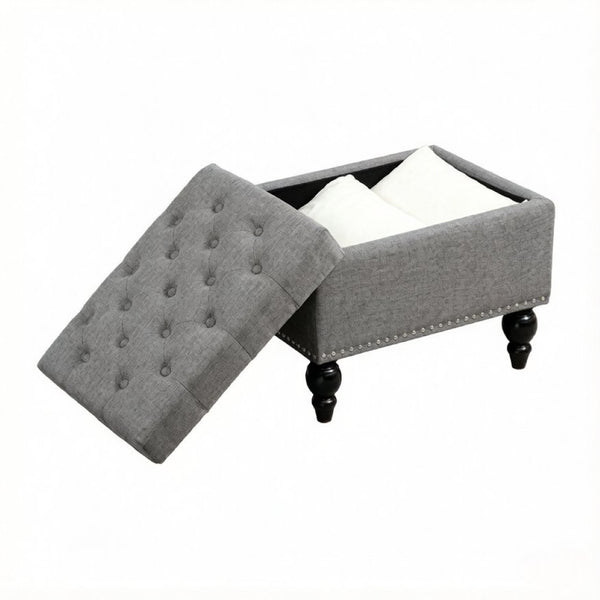 English Elm Elegant Tufted Linen Ottoman with Hidden Storage and Nailhead Trim for Any Room T3971P538684