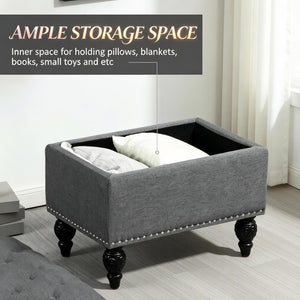 English Elm Elegant Tufted Linen Ottoman with Hidden Storage and Nailhead Trim for Any Room T3971P538684