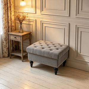 English Elm Elegant Tufted Linen Ottoman with Hidden Storage and Nailhead Trim for Any Room T3971P538684