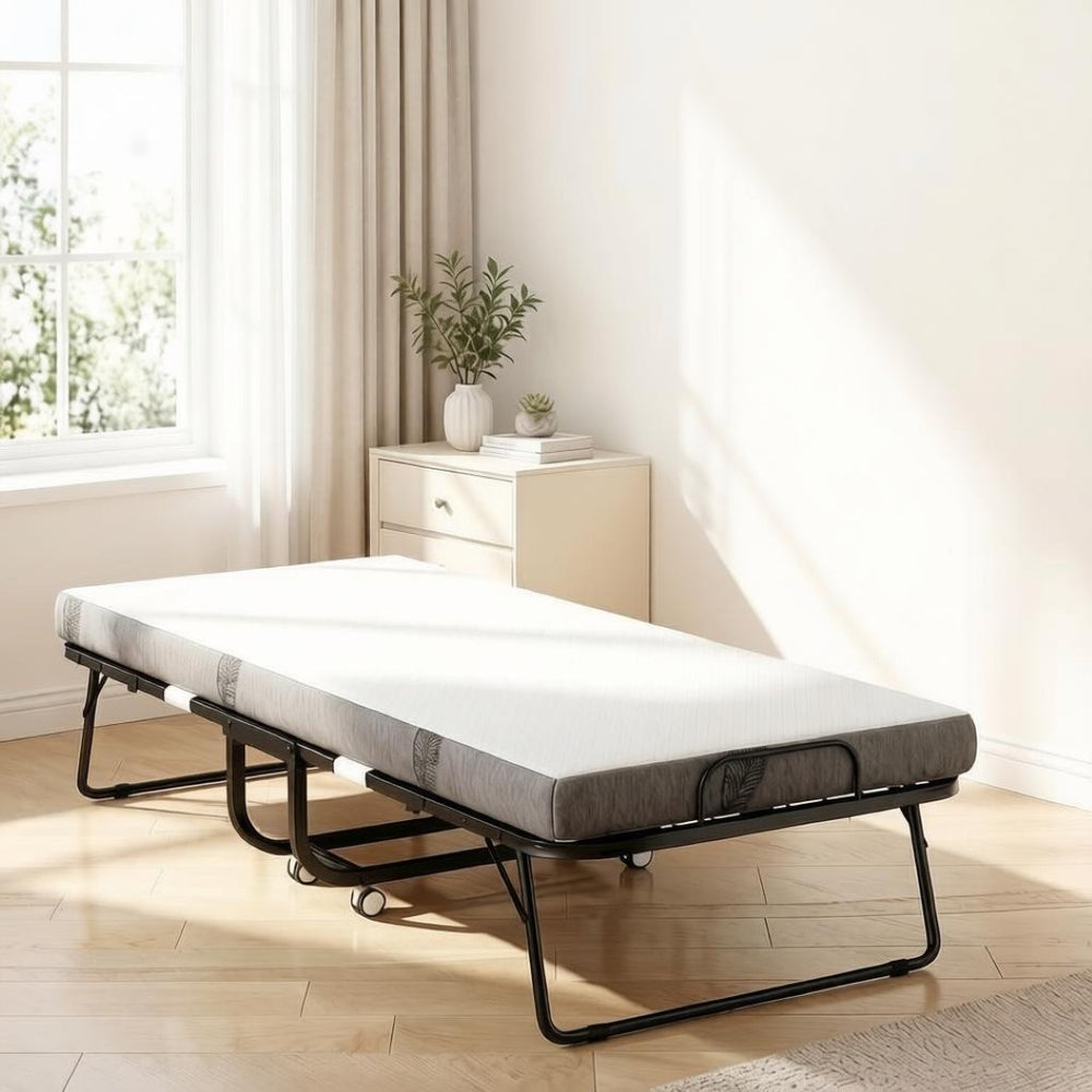 English Elm Compact Rollaway Guest Bed with Jacquard Cover Steel Frame and High Density Foam Mattress T3971P538720