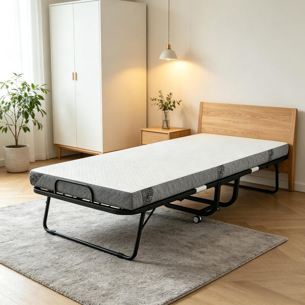 English Elm Compact Rollaway Guest Bed with Jacquard Cover Steel Frame and High Density Foam Mattress T3971P538720