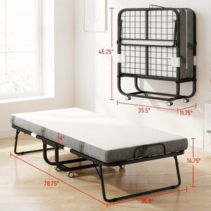 English Elm Compact Rollaway Guest Bed with Jacquard Cover Steel Frame and High Density Foam Mattress T3971P538720