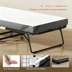 English Elm Compact Rollaway Guest Bed with Jacquard Cover Steel Frame and High Density Foam Mattress T3971P538720