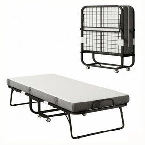 English Elm Compact Rollaway Guest Bed with Jacquard Cover Steel Frame and High Density Foam Mattress T3971P538720