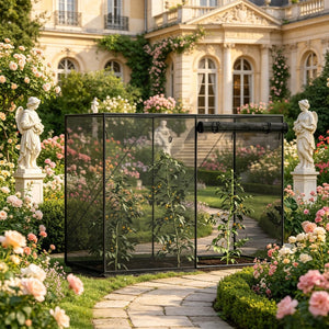 English Elm Outdoor Walk-In Crop Cage Steel Frame Garden Enclosure with HDPE Mesh and Zippered Door T3971P538781