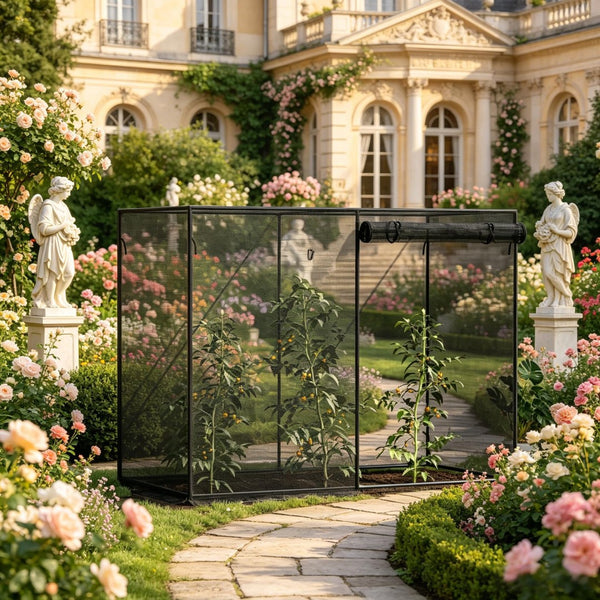 English Elm Outdoor Walk-In Crop Cage Steel Frame Garden Enclosure with HDPE Mesh and Zippered Door T3971P538781