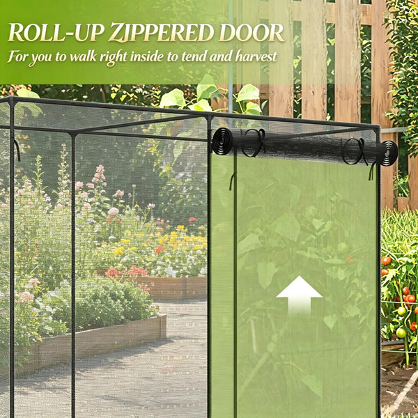 English Elm Outdoor Walk-In Crop Cage Steel Frame Garden Enclosure with HDPE Mesh and Zippered Door T3971P538781