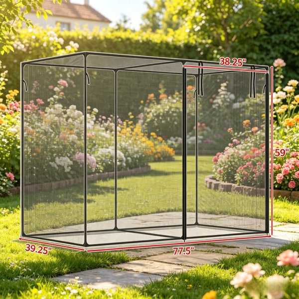 English Elm Outdoor Walk-In Crop Cage Steel Frame Garden Enclosure with HDPE Mesh and Zippered Door T3971P538781