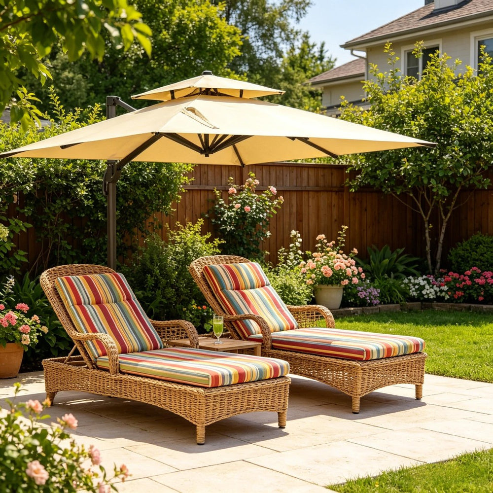 English Elm Modern Cantilever Patio Umbrella 10 Ft Offset Aluminum Frame with 360 Degree Rotation T3971P540088