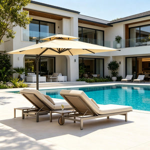 English Elm Modern Cantilever Patio Umbrella 10 Ft Offset Aluminum Frame with 360 Degree Rotation T3971P540088