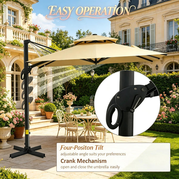 English Elm Modern Cantilever Patio Umbrella 10 Ft Offset Aluminum Frame with 360 Degree Rotation T3971P540088