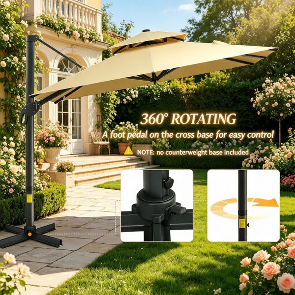 English Elm Modern Cantilever Patio Umbrella 10 Ft Offset Aluminum Frame with 360 Degree Rotation T3971P540088
