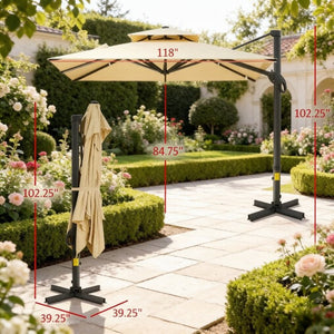 English Elm Modern Cantilever Patio Umbrella 10 Ft Offset Aluminum Frame with 360 Degree Rotation T3971P540088