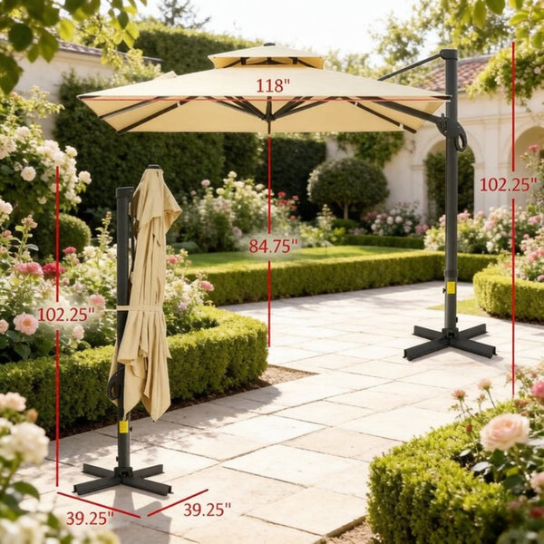 English Elm Modern Cantilever Patio Umbrella 10 Ft Offset Aluminum Frame with 360 Degree Rotation T3971P540088