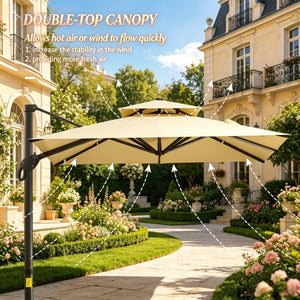English Elm Modern Cantilever Patio Umbrella 10 Ft Offset Aluminum Frame with 360 Degree Rotation T3971P540088