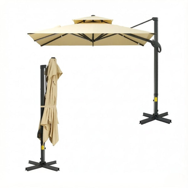 English Elm Modern Cantilever Patio Umbrella 10 Ft Offset Aluminum Frame with 360 Degree Rotation T3971P540088