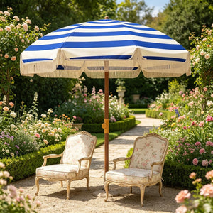 English Elm Outdoor Beach Umbrella Uv40 Plus Vented Canopy Striped Fringed Portable Sand Stake T3971P540106