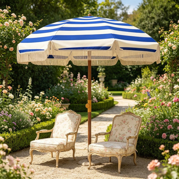 English Elm Outdoor Beach Umbrella Uv40 Plus Vented Canopy Striped Fringed Portable Sand Stake T3971P540106