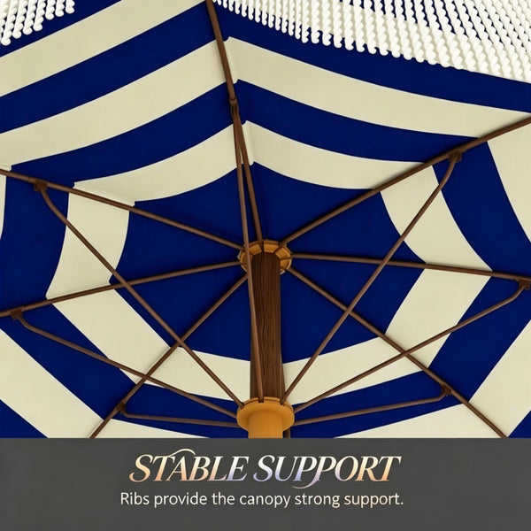 English Elm Outdoor Beach Umbrella Uv40 Plus Vented Canopy Striped Fringed Portable Sand Stake T3971P540106