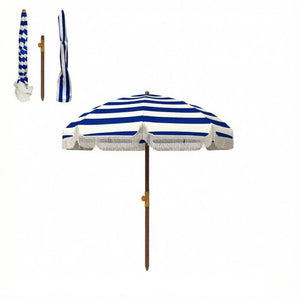English Elm Outdoor Beach Umbrella Uv40 Plus Vented Canopy Striped Fringed Portable Sand Stake T3971P540106