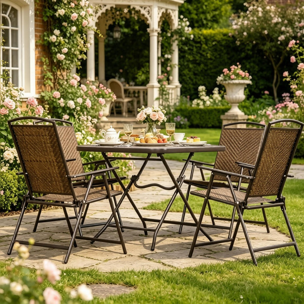 English Elm Space-saving Five Piece Wicker Patio Set with Foldable Chairs and Glass Top Table T3971P540124