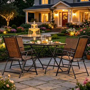 English Elm Space-saving Five Piece Wicker Patio Set with Foldable Chairs and Glass Top Table T3971P540124