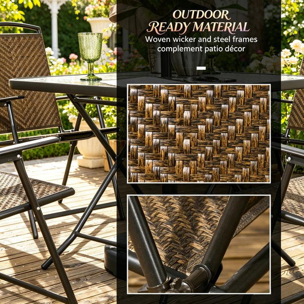 English Elm Space-saving Five Piece Wicker Patio Set with Foldable Chairs and Glass Top Table T3971P540124