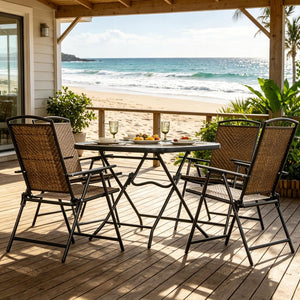 English Elm Space-saving Five Piece Wicker Patio Set with Foldable Chairs and Glass Top Table T3971P540124