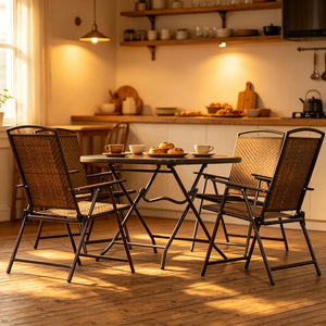 English Elm Space-saving Five Piece Wicker Patio Set with Foldable Chairs and Glass Top Table T3971P540124