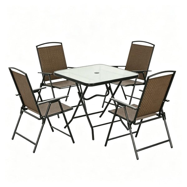 English Elm Space-saving Five Piece Wicker Patio Set with Foldable Chairs and Glass Top Table T3971P540124