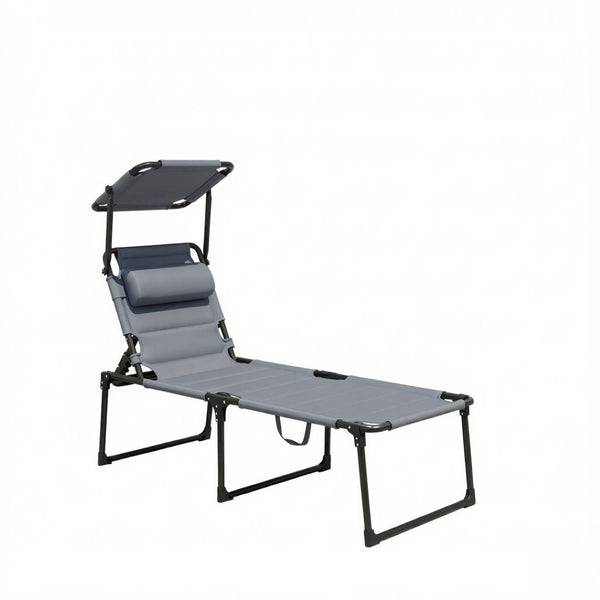 English Elm Foldable Outdoor Reclining Chaise Lounger with Sun Canopy and Oxford Fabric Seat T3971P540159