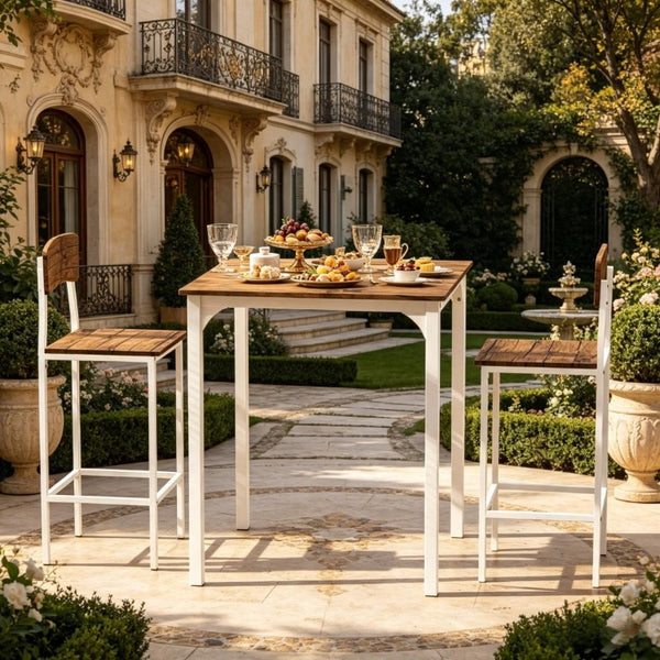 English Elm Space-Saving Counter Height Bistro Set with Steel Frame Square Table and Two Stools T3971P541153